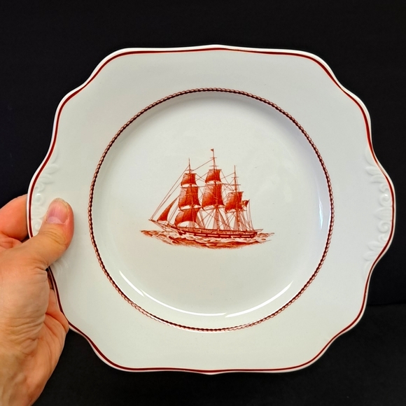 Vintage Wedgewood Georgetown Coll. rust Flying Cloud "Ann McKim" cake plate - Picture 3 of 5